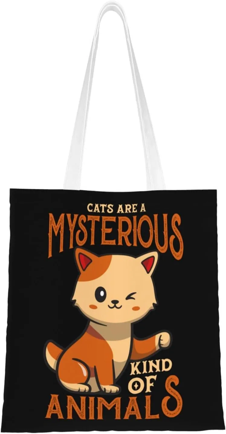 Cats Are A Mysterious Kind Of Animals Tote Bag for Women Canvas Shopping Bags Reusable Large Capacity Casual Shoulder Handbags Grocery Bags DIY Gift Bags