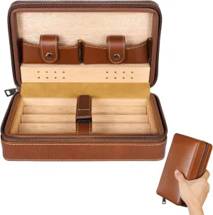 Cedar Wood Cedar Wood Travel Cigar Humidor Bag for Finish, Accessories, Lined Humidor Leather & Portable Zippered 4-Cigar Wood Cigars, Cedar Fits 4 Cigas Case