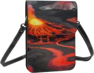 Cell Phone Purse Wallet Crossbody Bag Soft Leather Mobile Phone Wallet for women Kilauea Volcanos Print