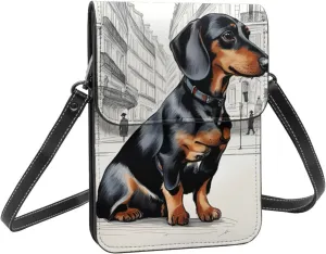 Cell Phone Purse Wallet Crossbody Bag Soft Leather Mobile Phone Wallet for women Parisian Dachshund Print