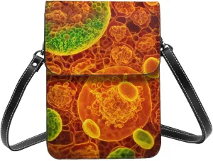 cells seen through microscop Print Small Crossbody Bags Women Card Slots Shoulder Bag Purse Leather Flip Phone Wallet