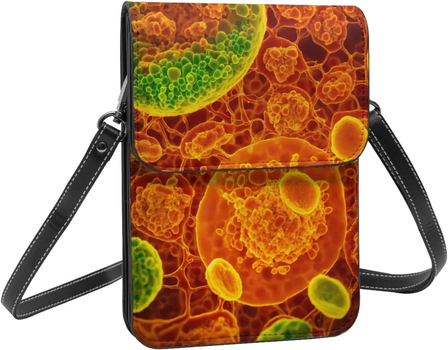 cells seen through microscop Print Small Crossbody Bags Women Card Slots Shoulder Bag Purse Leather Flip Phone Wallet