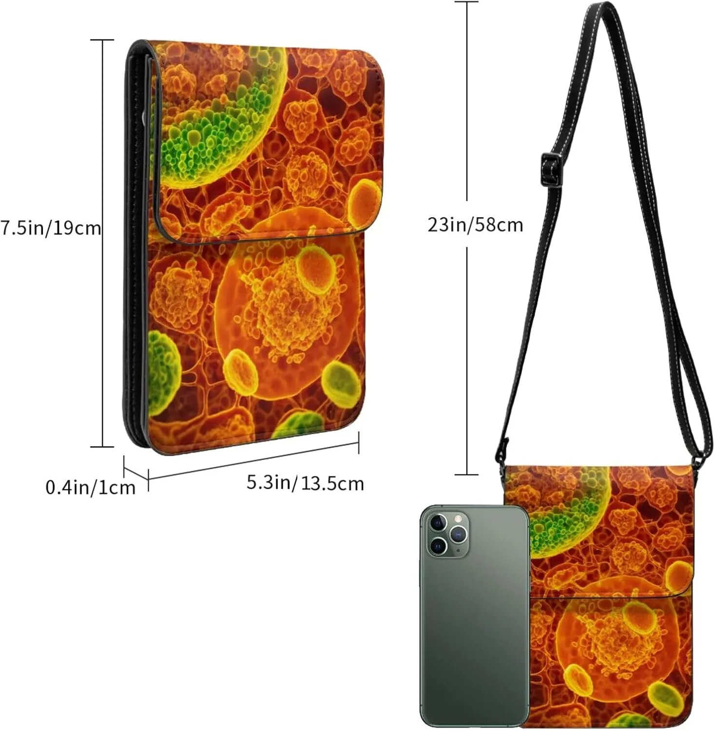 cells seen through microscop Print Small Crossbody Bags Women Card Slots Shoulder Bag Purse Leather Flip Phone Wallet