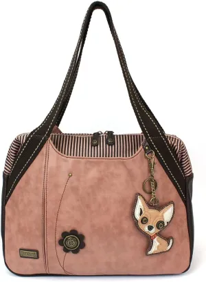 CHALA Handbags Dust Rose Shoulder Purse Tote Bag with Dog Key Fob/coin purse (Chihuahua)