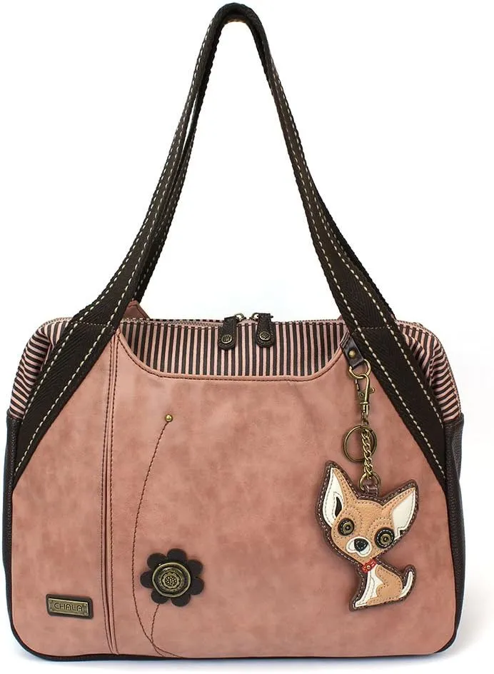 CHALA Handbags Dust Rose Shoulder Purse Tote Bag with Dog Key Fob/coin purse (Chihuahua)