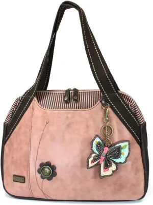 Chala Handbags Dust Rose Shoulder Purse Tote Bag with Key Fob/ Coin Purse