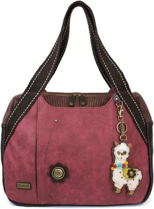CHALA Large Bowling Tote Shoulder Bag with Canvas Handle and LLAMA Keyfob (LLAMA)