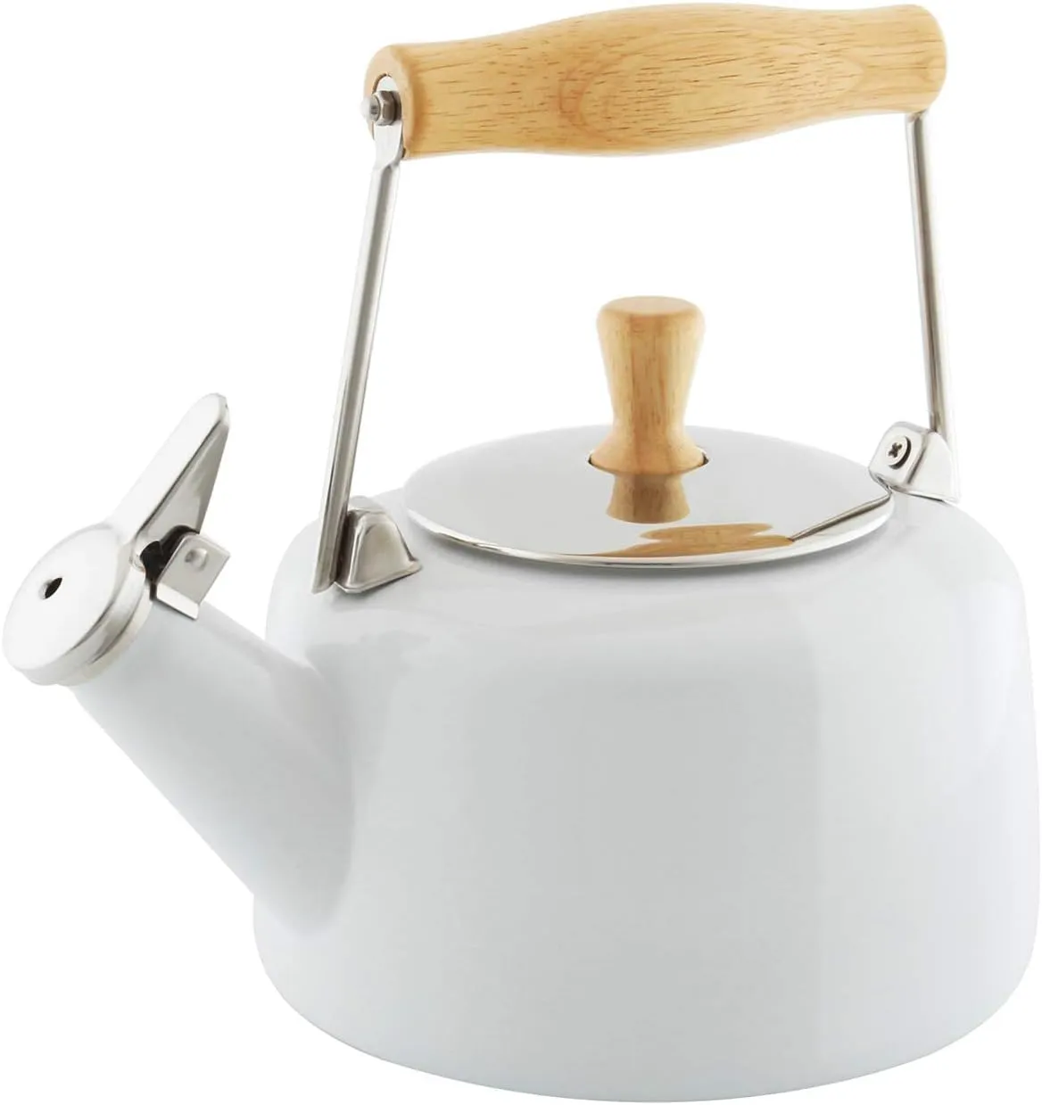 Chantal SVEN Enamel on Steel Whistling Teakettle with Natural Wood handle, 1.4 quarts (White)