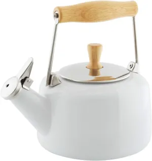 Chantal SVEN Enamel on Steel Whistling Teakettle with Natural Wood handle, 1.4 quarts (White)