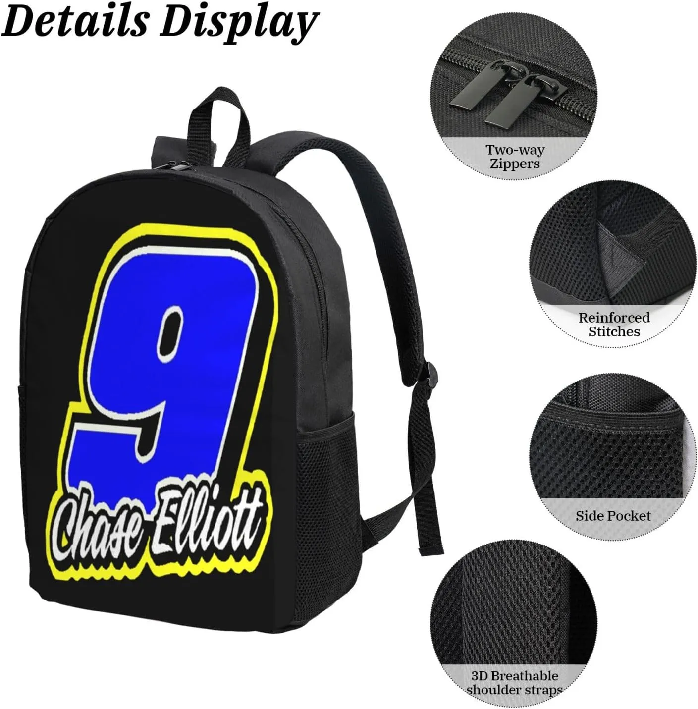 Chase-Elliott-Car-9 Backpack Work Rucksack Computer Bag 17 Inch Travel Backpack Gym Bags