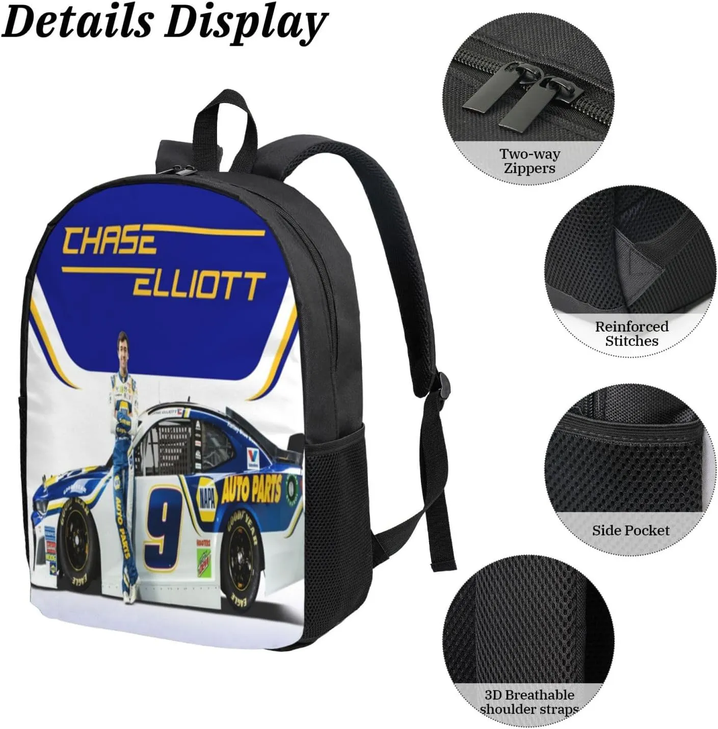 Chase-Elliott-Car-9 Backpack Work Rucksack Computer Bag 17 Inch Travel Backpack Gym Bags