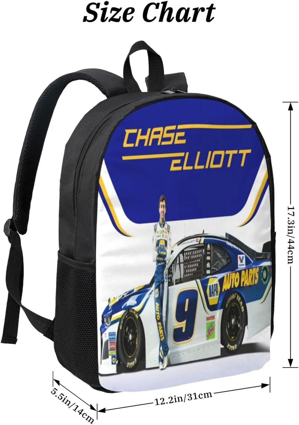 Chase-Elliott-Car-9 Backpack Work Rucksack Computer Bag 17 Inch Travel Backpack Gym Bags
