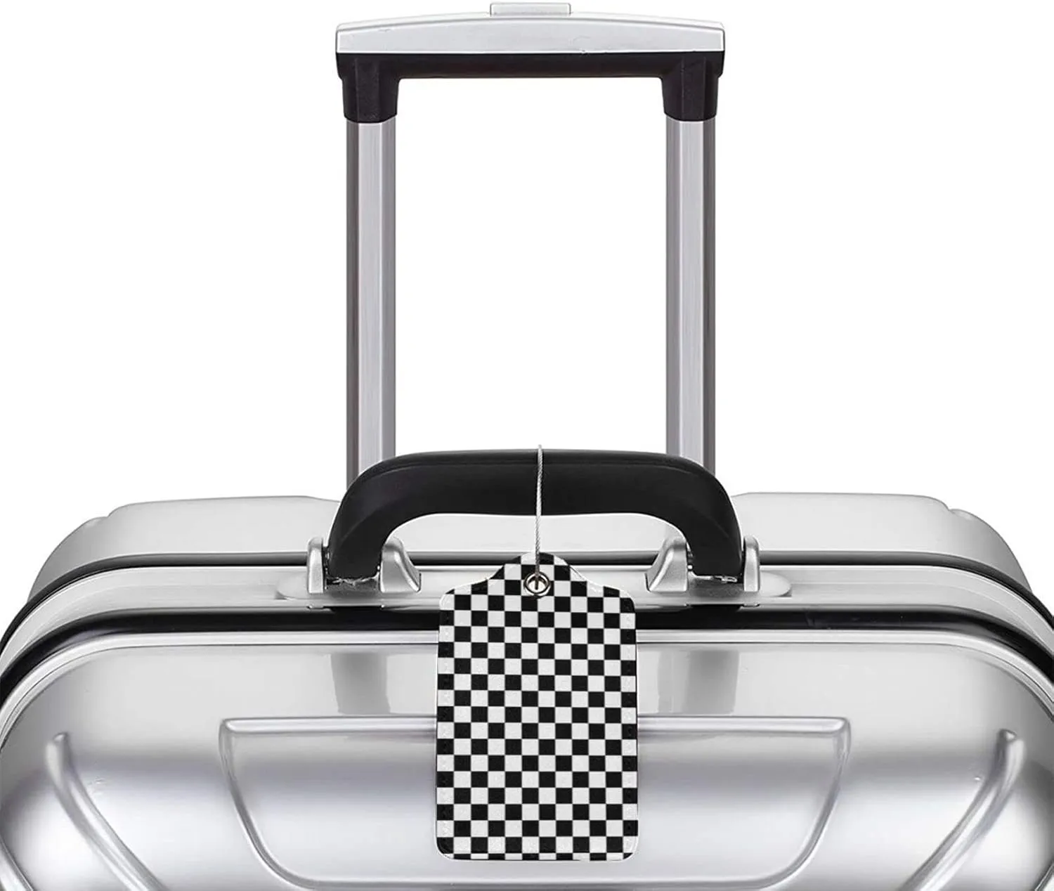 Checkerboard Black and White Pattern Leather Baggage Bag Luggage Tags with Stainless Steel Loop and Privacy Cover