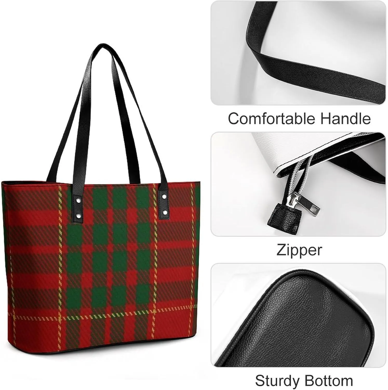 Checkered Black And White Large Capacity Portable Leather Handbag