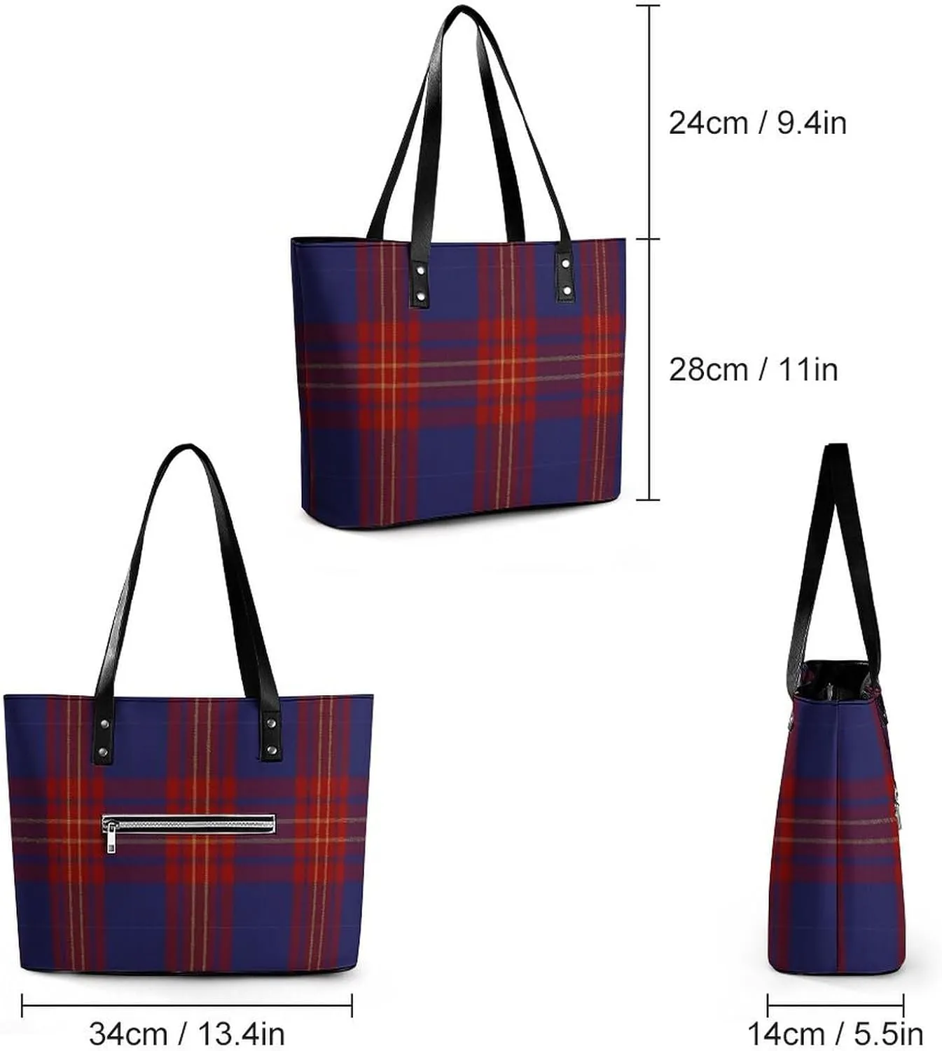 Checkered Black And White Large Capacity Portable Leather Handbag