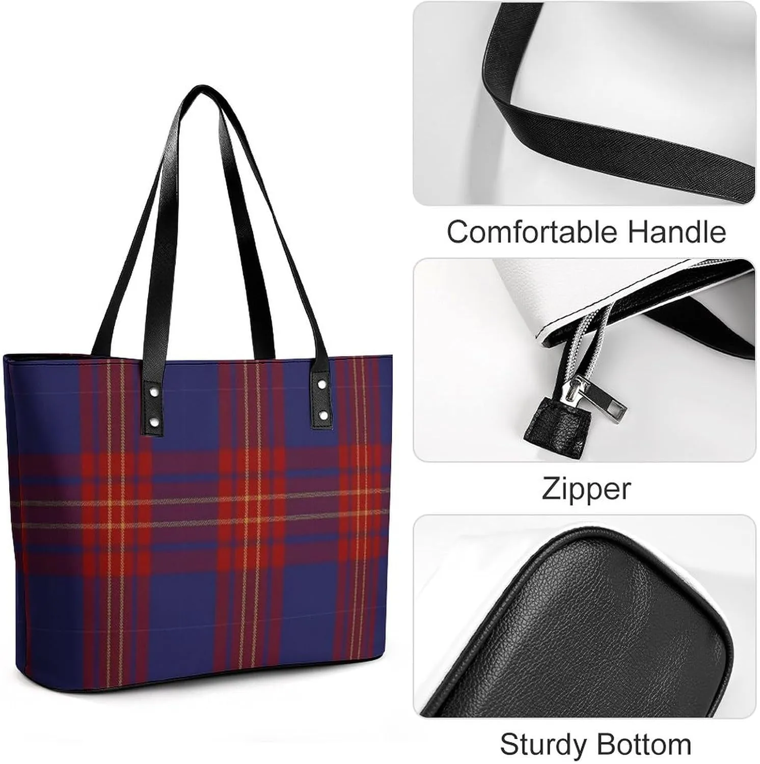 Checkered Black And White Large Capacity Portable Leather Handbag