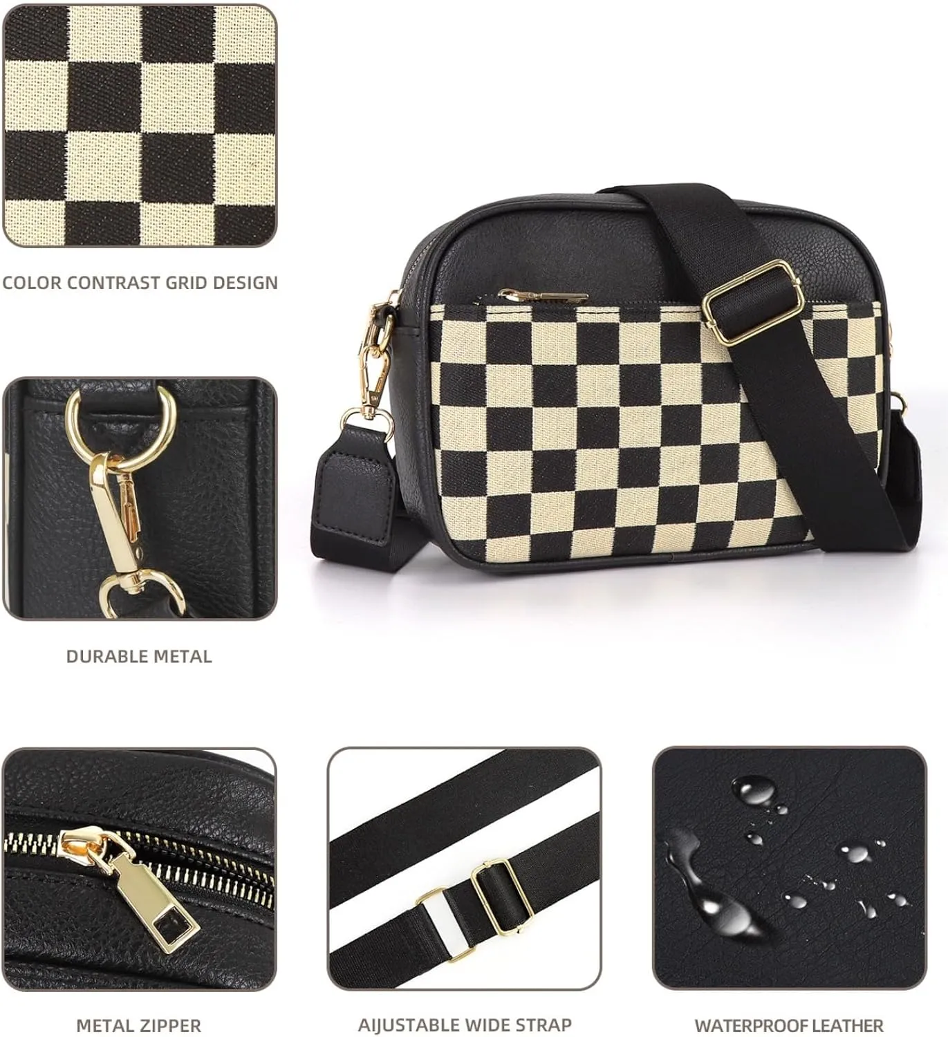 Checkered Crossbody Bag Checkerboard Purse For Women Plaid Pattern Shoulder Bags Colorblock Leather Handbag