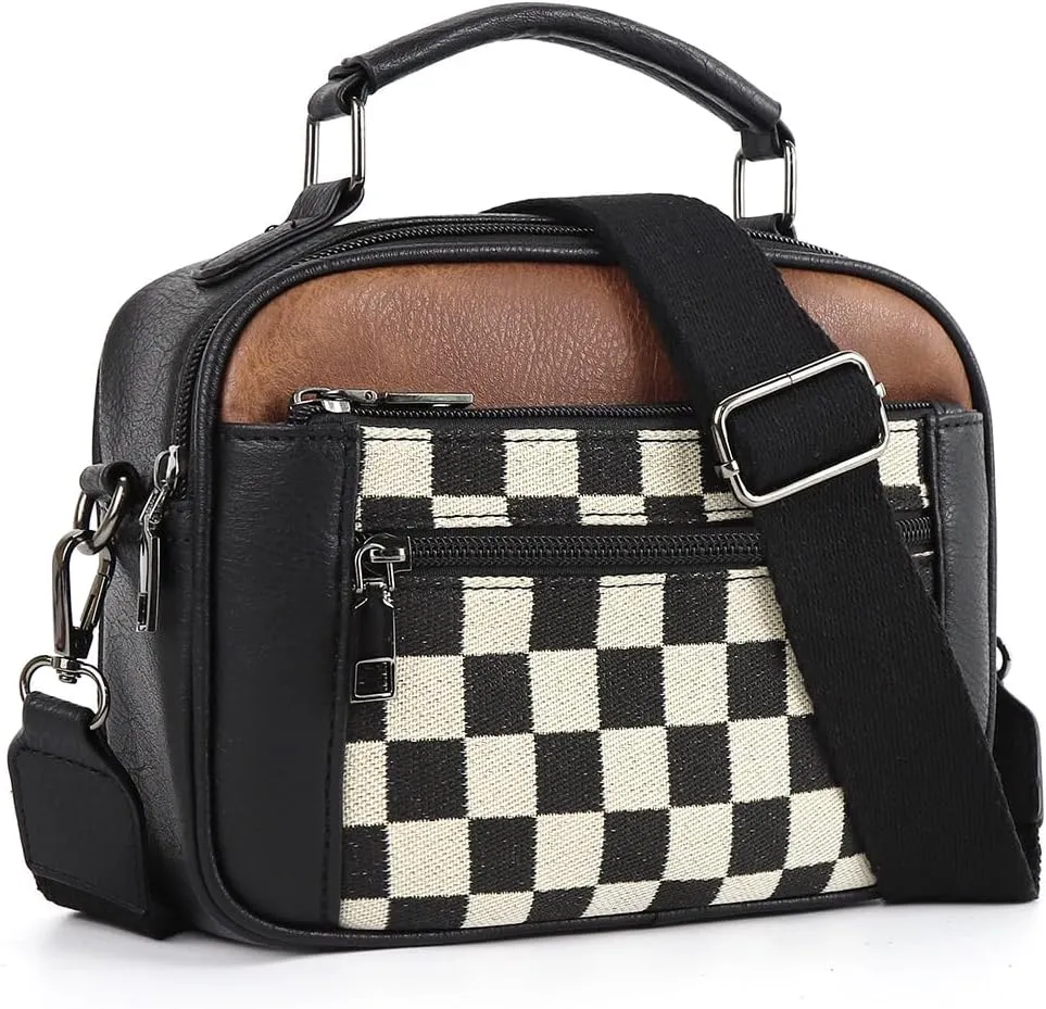 Checkered Crossbody Bag Checkerboard Purse For Women Plaid Pattern Shoulder Bags Colorblock Leather Handbag
