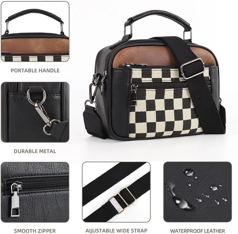 Checkered Crossbody Bag Checkerboard Purse For Women Plaid Pattern Shoulder Bags Colorblock Leather Handbag
