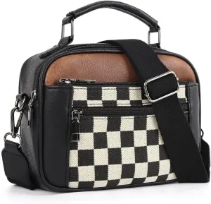 Checkered Crossbody Bag Checkerboard Purse For Women Plaid Pattern Shoulder Bags Colorblock Leather Handbag