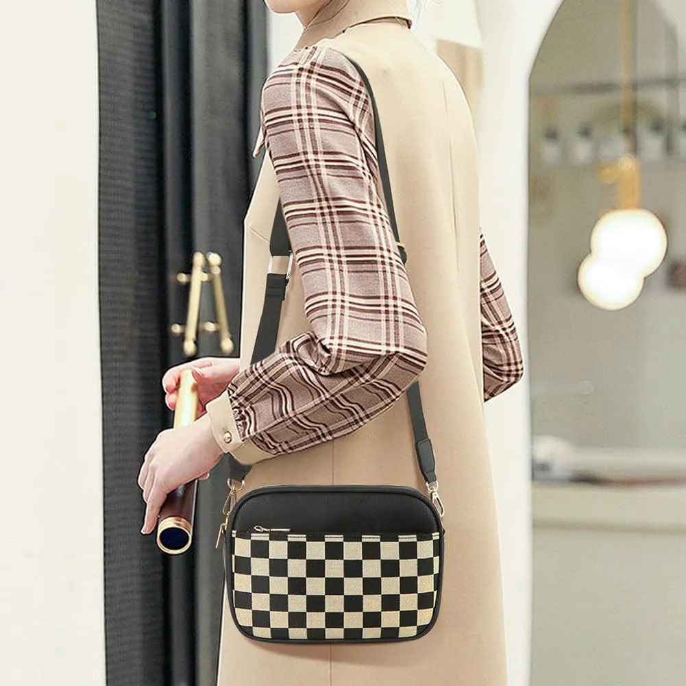 Checkered Crossbody Bag Checkerboard Purse For Women Plaid Pattern Shoulder Bags Colorblock Leather Handbag