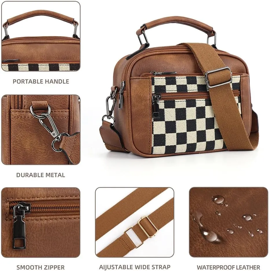 Checkered Crossbody Bag Checkerboard Purse For Women Plaid Pattern Shoulder Bags Colorblock Leather Handbag
