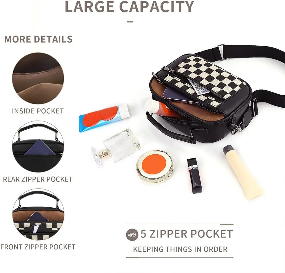 Checkered Crossbody Bag Checkerboard Purse For Women Plaid Pattern Shoulder Bags Colorblock Leather Handbag
