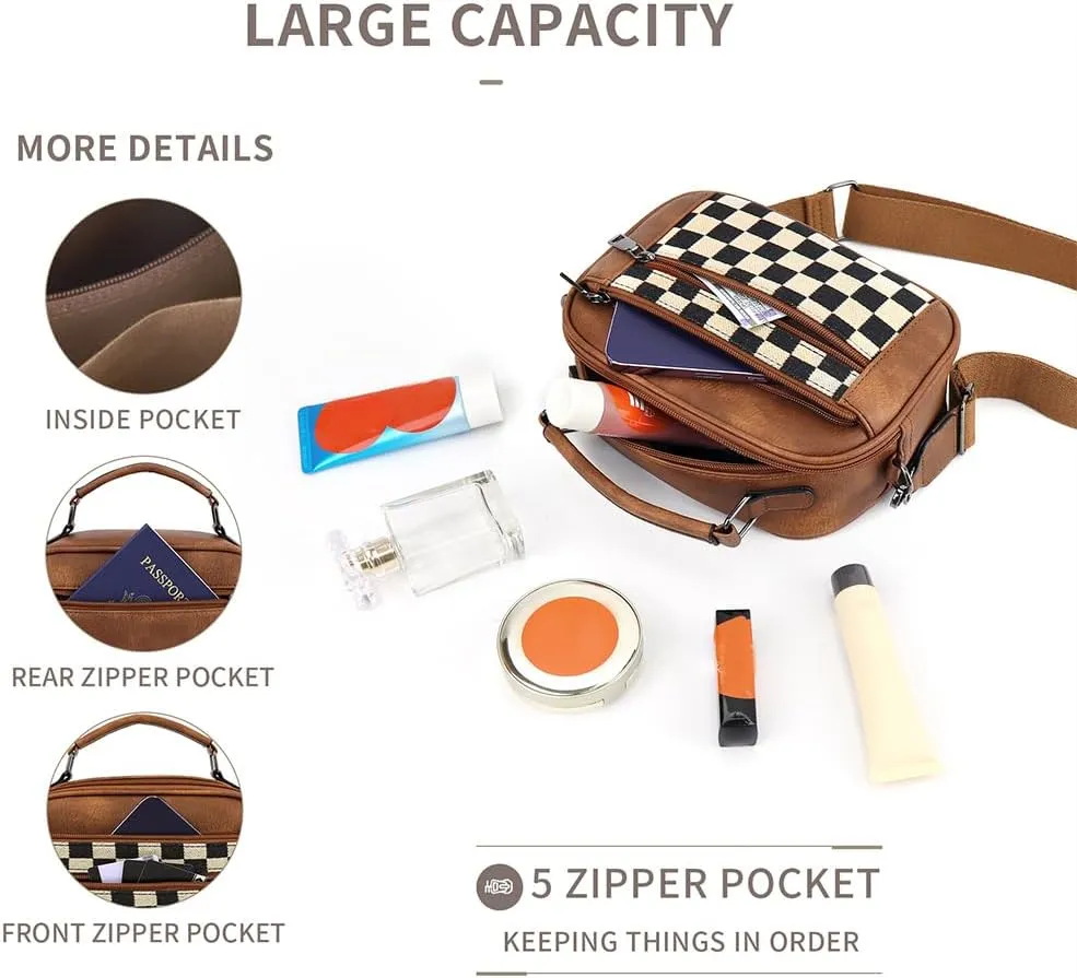 Checkered Crossbody Bag Checkerboard Purse For Women Plaid Pattern Shoulder Bags Colorblock Leather Handbag