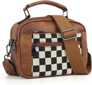 Checkered Crossbody Bag Checkerboard Purse For Women Plaid Pattern Shoulder Bags Colorblock Leather Handbag