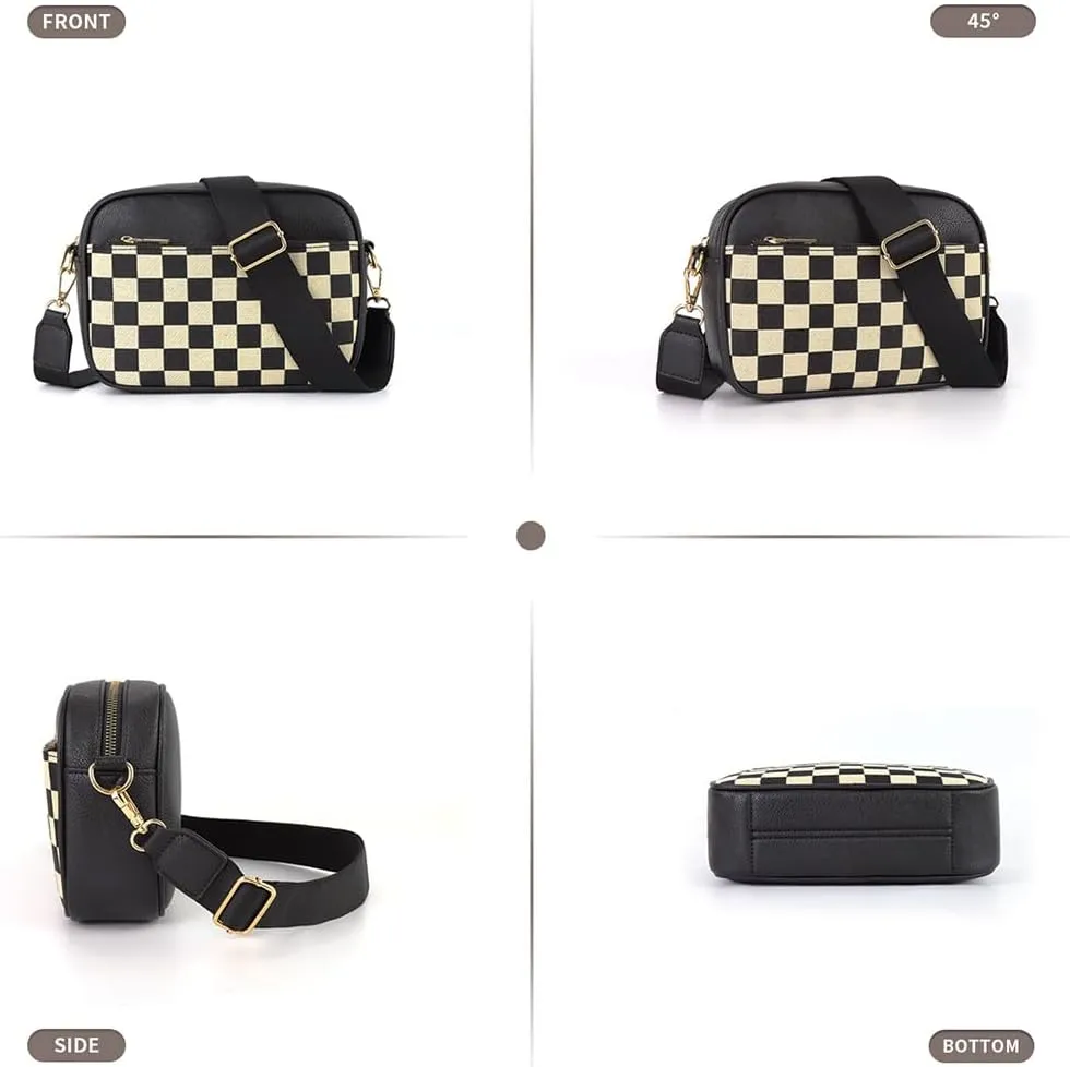 Checkered Crossbody Bag Checkerboard Purse For Women Plaid Pattern Shoulder Bags Colorblock Leather Handbag
