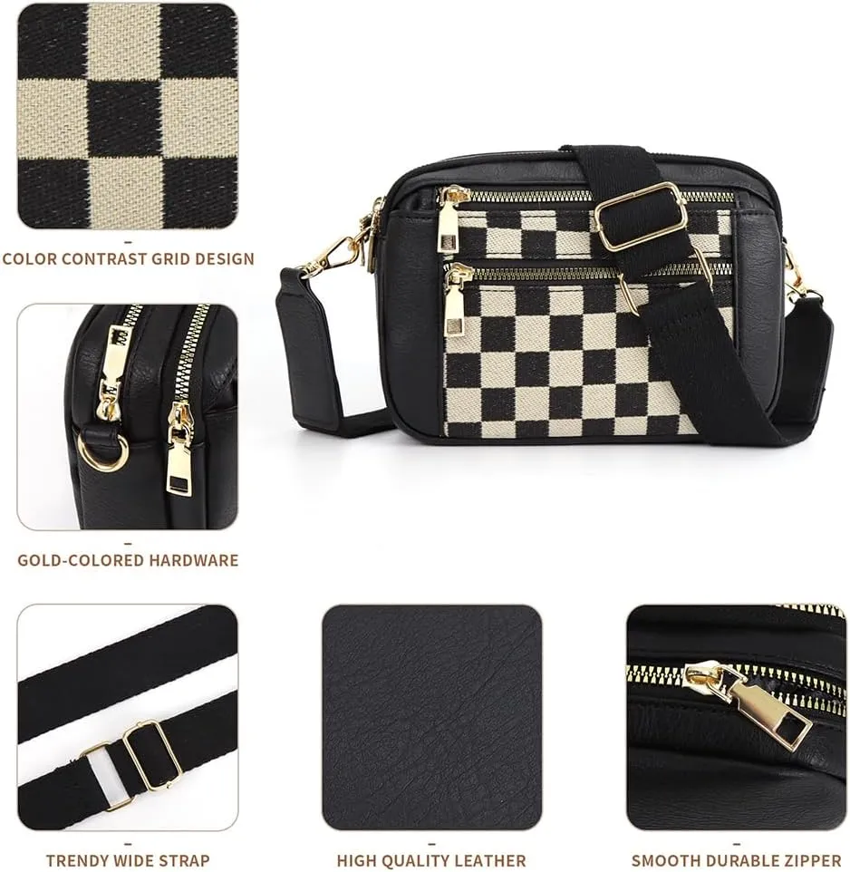 Checkered Crossbody Bag Checkerboard Purse For Women Plaid Pattern Shoulder Bags Colorblock Leather Handbag