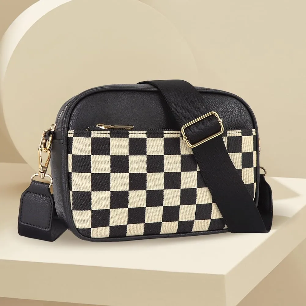 Checkered Crossbody Bag Checkerboard Purse For Women Plaid Pattern Shoulder Bags Colorblock Leather Handbag