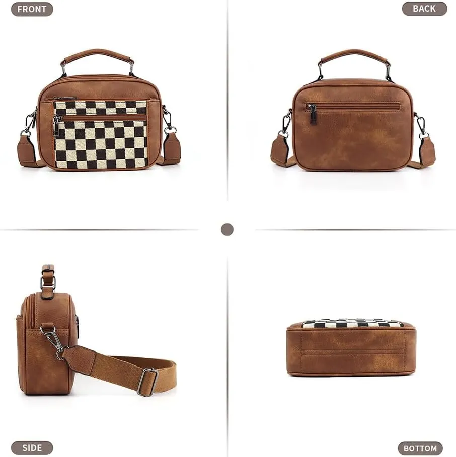 Checkered Crossbody Bag Checkerboard Purse For Women Plaid Pattern Shoulder Bags Colorblock Leather Handbag