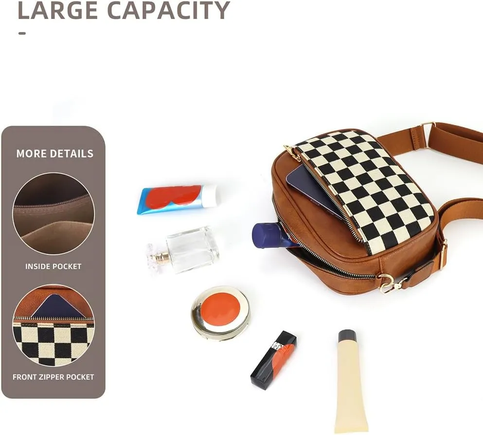 Checkered Crossbody Bag Checkerboard Purse For Women Plaid Pattern Shoulder Bags Colorblock Leather Handbag