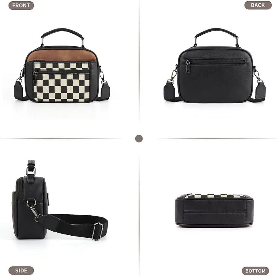 Checkered Crossbody Bag Checkerboard Purse For Women Plaid Pattern Shoulder Bags Colorblock Leather Handbag