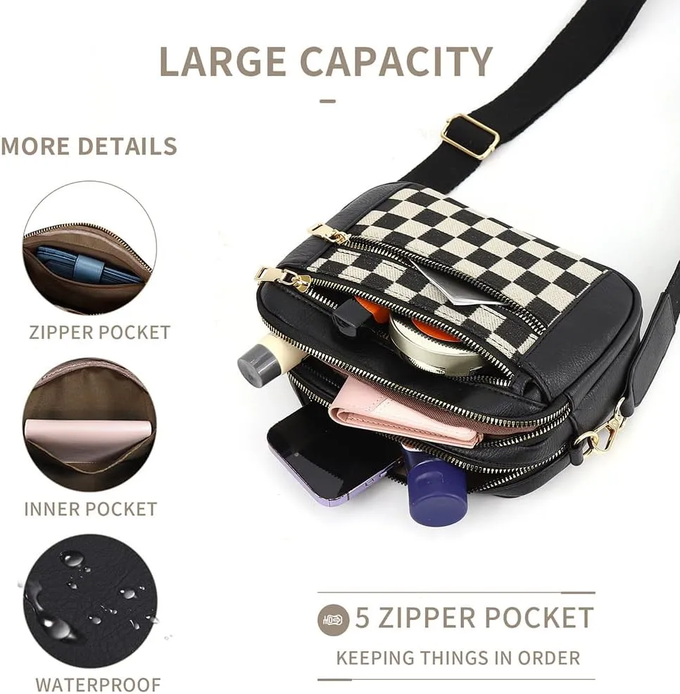 Checkered Crossbody Bag Checkerboard Purse For Women Plaid Pattern Shoulder Bags Colorblock Leather Handbag