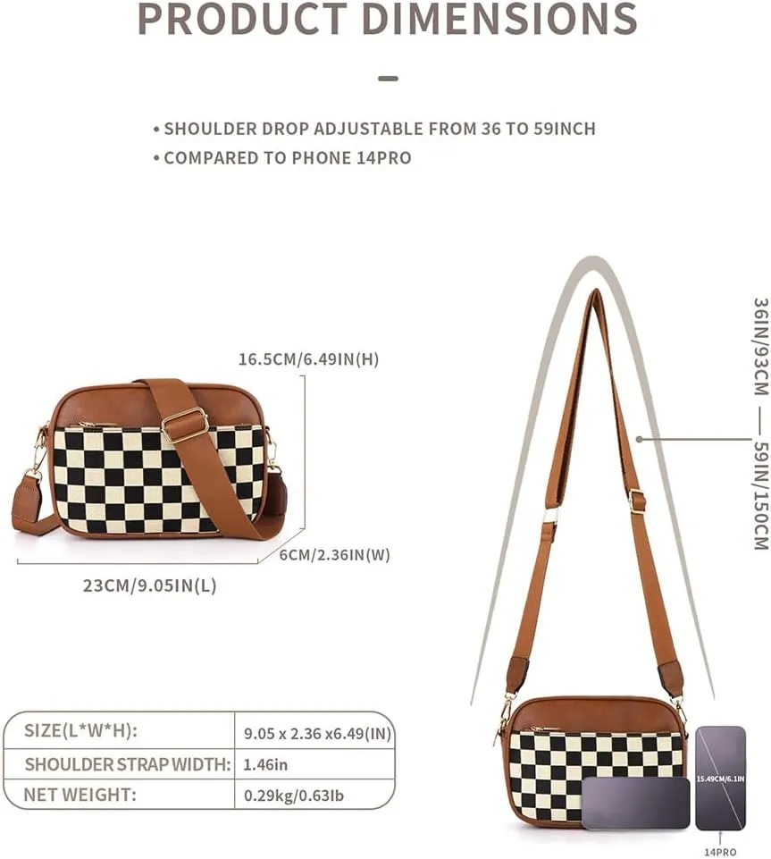 Checkered Crossbody Bag Checkerboard Purse For Women Plaid Pattern Shoulder Bags Colorblock Leather Handbag