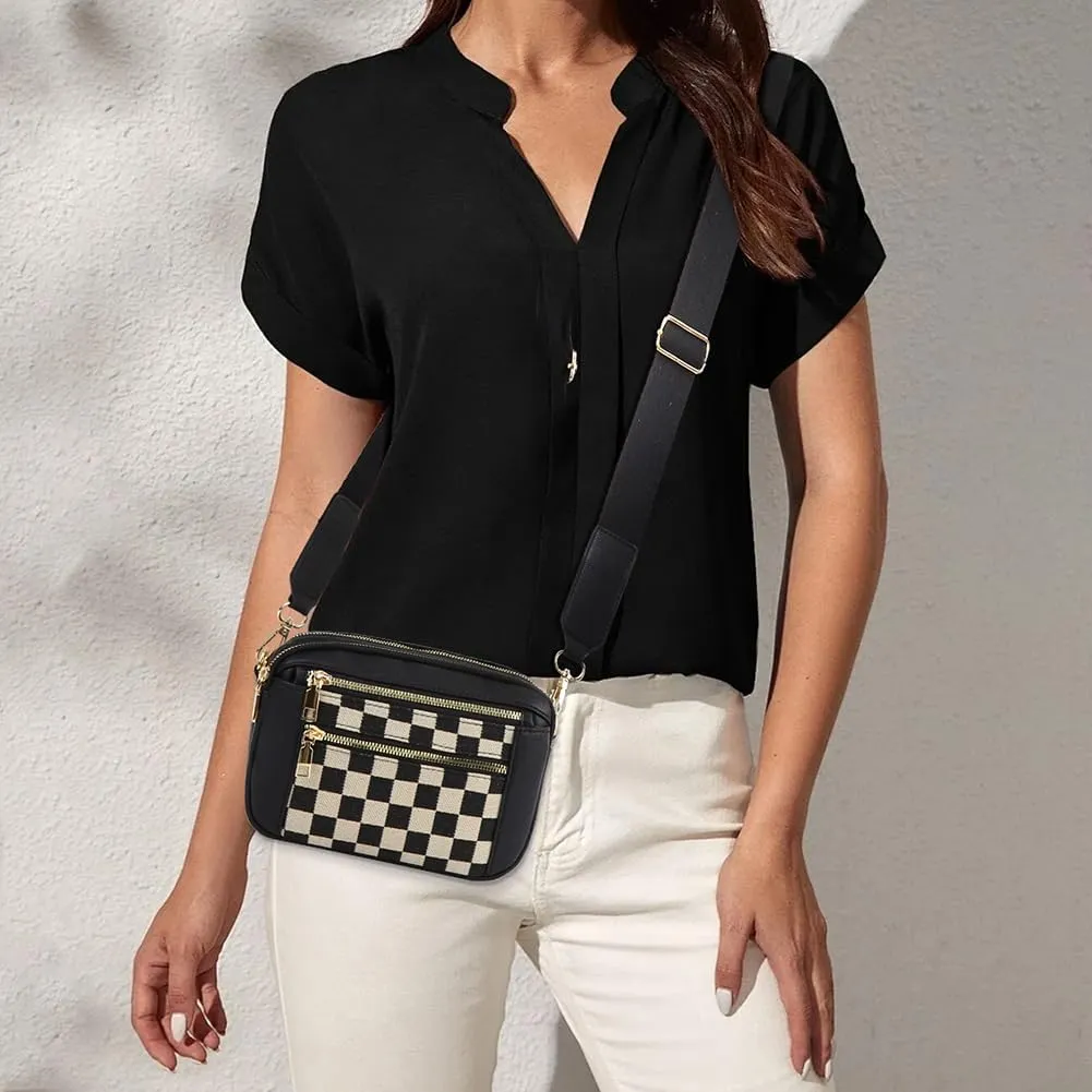 Checkered Crossbody Bag Checkerboard Purse For Women Plaid Pattern Shoulder Bags Colorblock Leather Handbag