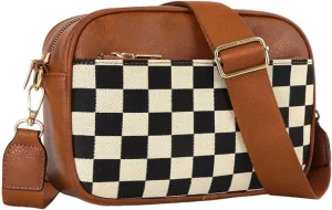 Checkered Crossbody Bag Checkerboard Purse For Women Plaid Pattern Shoulder Bags Colorblock Leather Handbag