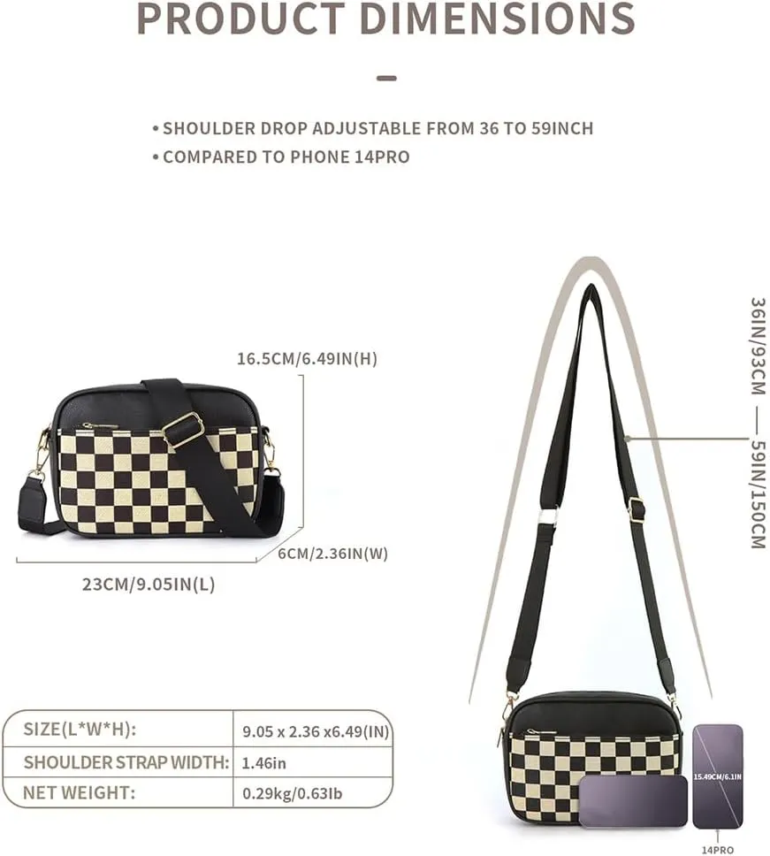 Checkered Crossbody Bag Checkerboard Purse For Women Plaid Pattern Shoulder Bags Colorblock Leather Handbag