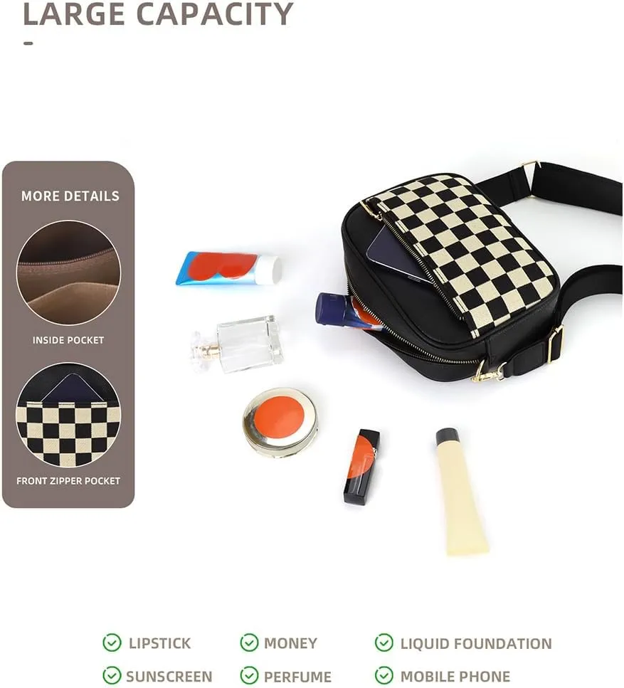 Checkered Crossbody Bag Checkerboard Purse For Women Plaid Pattern Shoulder Bags Colorblock Leather Handbag