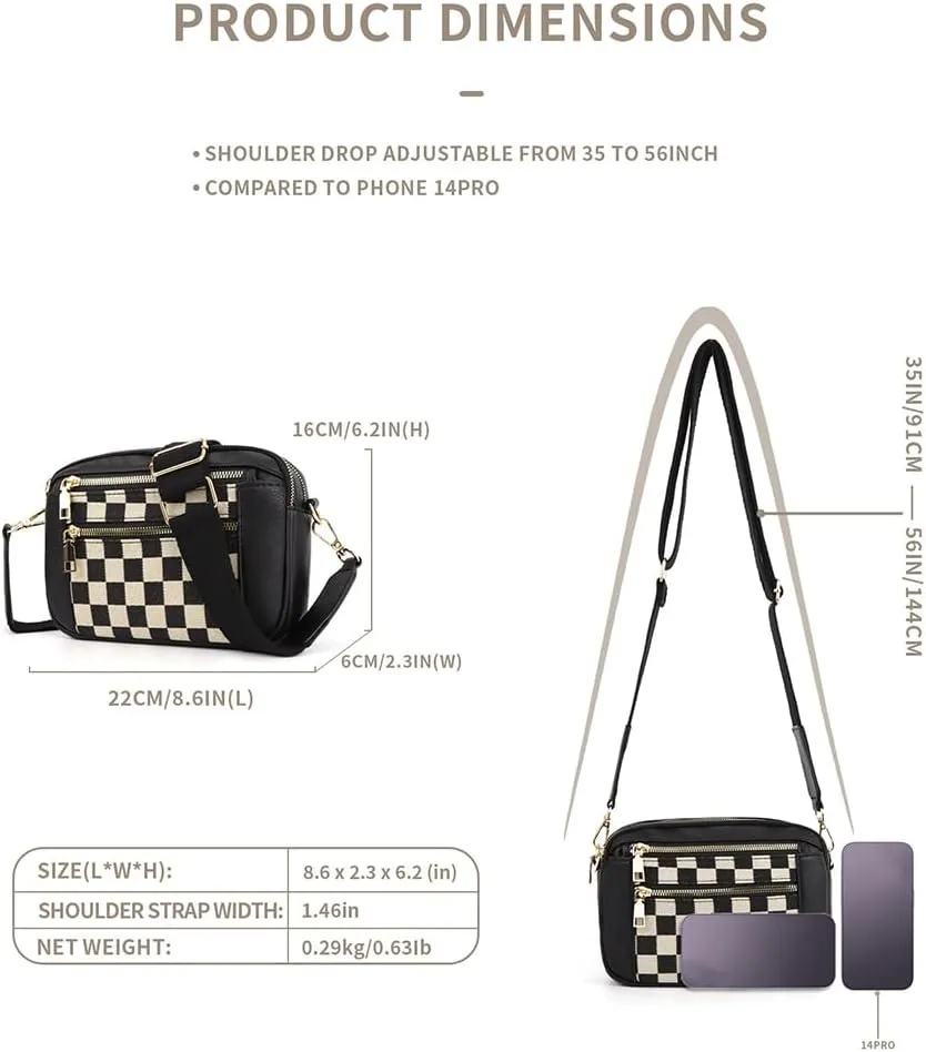 Checkered Crossbody Bag Checkerboard Purse For Women Plaid Pattern Shoulder Bags Colorblock Leather Handbag