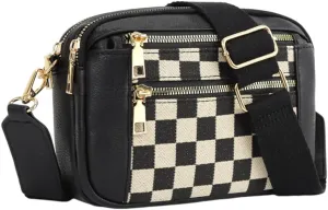 Checkered Crossbody Bag Checkerboard Purse For Women Plaid Pattern Shoulder Bags Colorblock Leather Handbag