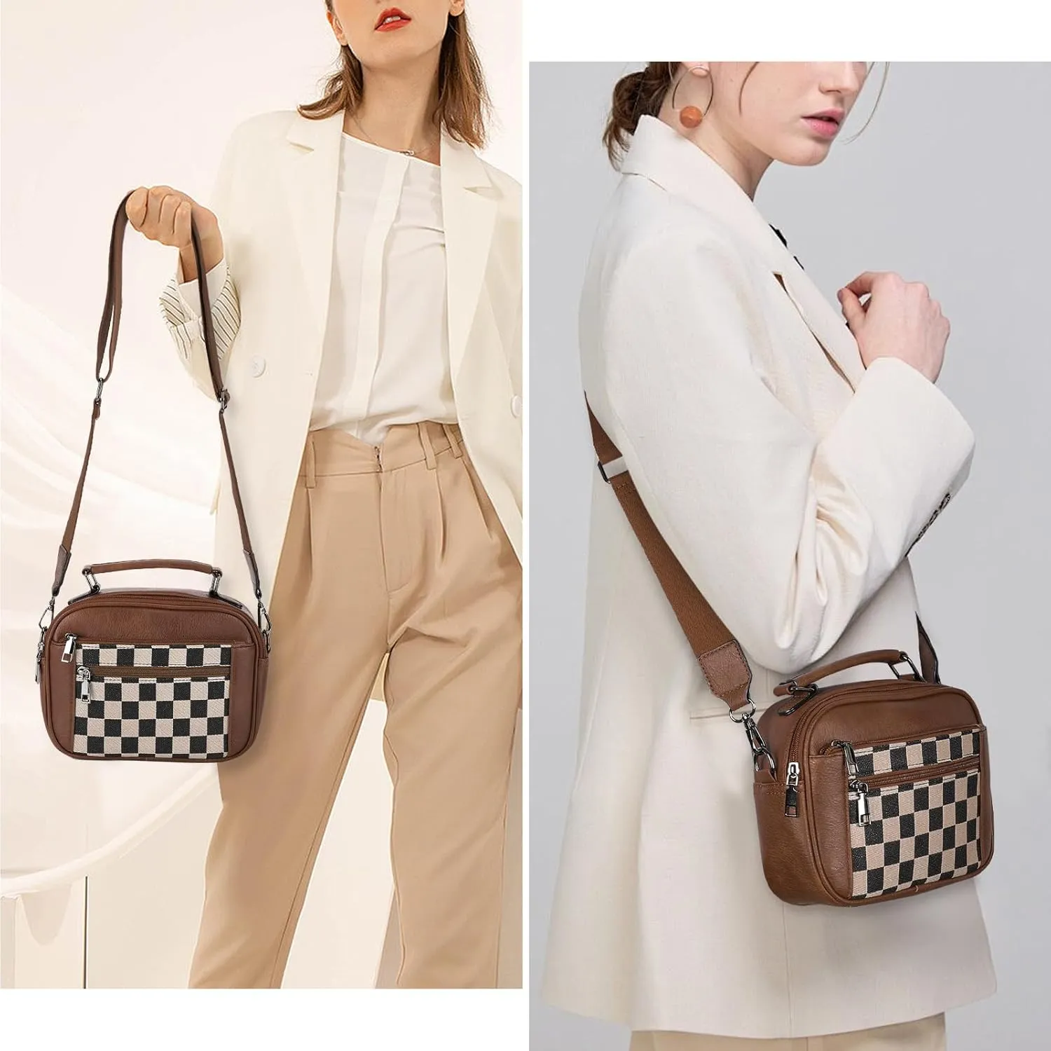 Checkered Crossbody Bag Checkerboard Purse For Women Plaid Pattern Shoulder Bags Colorblock Leather Handbag
