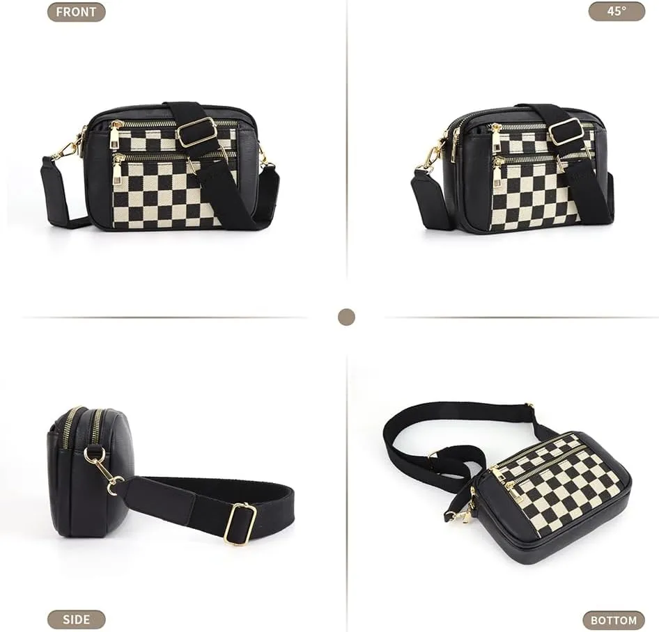 Checkered Crossbody Bag Checkerboard Purse For Women Plaid Pattern Shoulder Bags Colorblock Leather Handbag