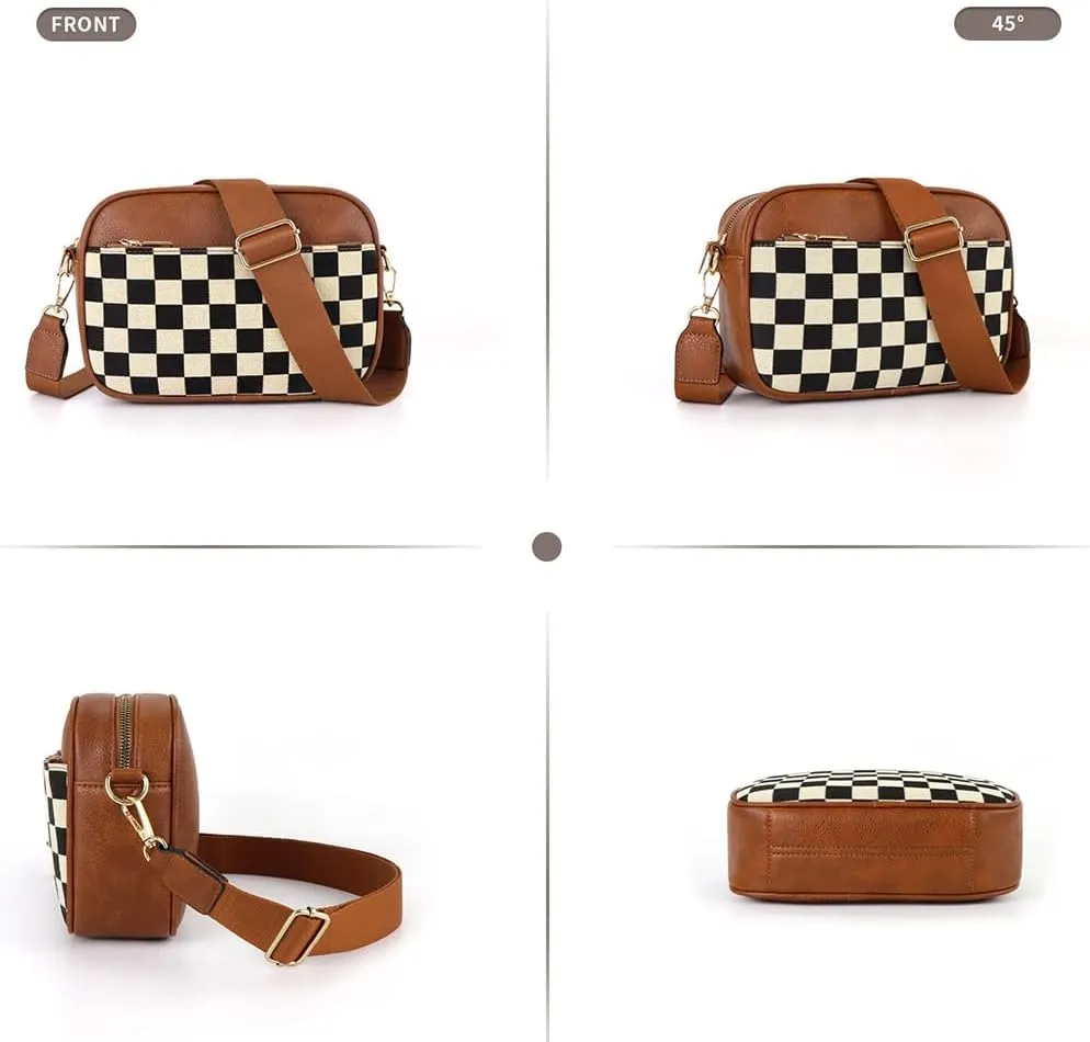 Checkered Crossbody Bag Checkerboard Purse For Women Plaid Pattern Shoulder Bags Colorblock Leather Handbag