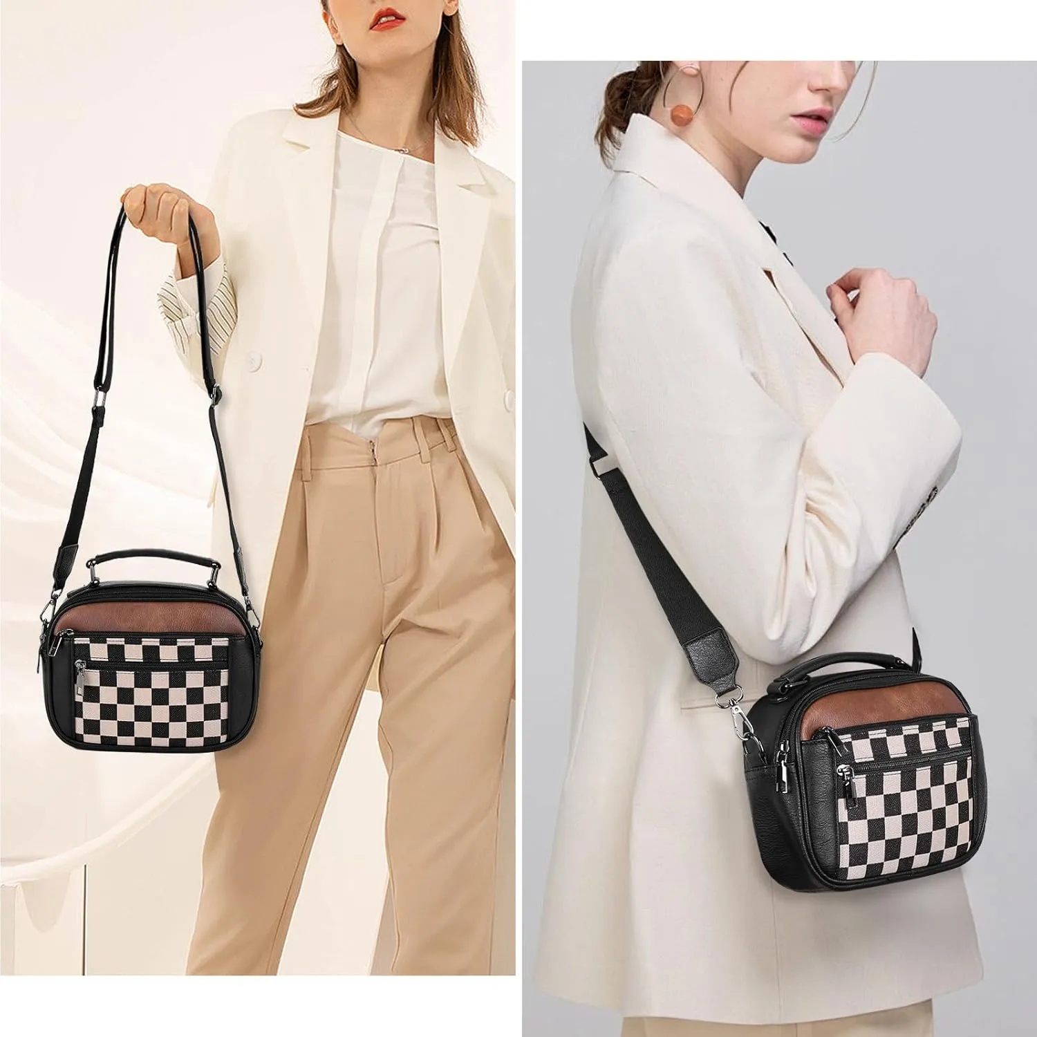 Checkered Crossbody Bag Checkerboard Purse For Women Plaid Pattern Shoulder Bags Colorblock Leather Handbag