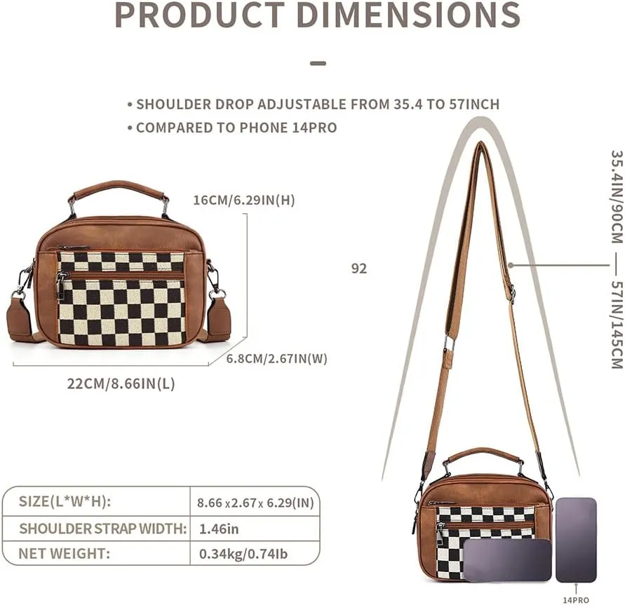 Checkered Crossbody Bag Checkerboard Purse For Women Plaid Pattern Shoulder Bags Colorblock Leather Handbag