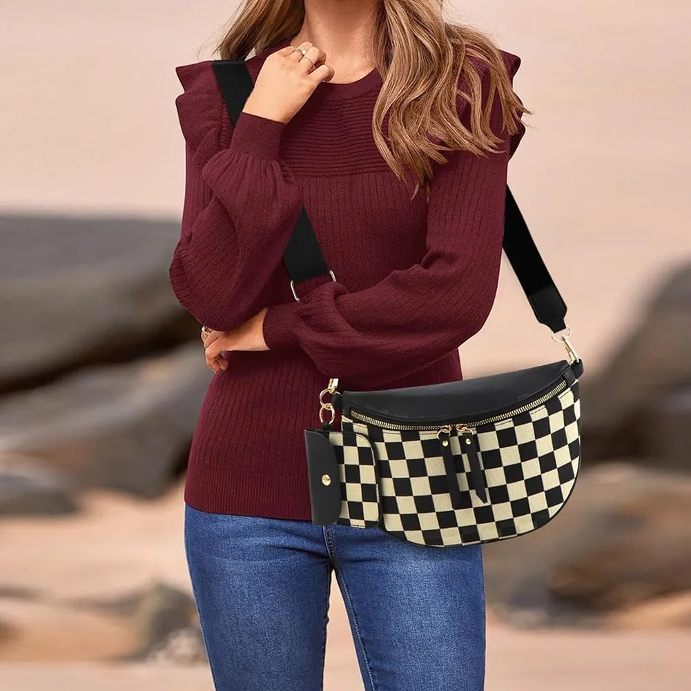Checkered Crossbody Bags For Women Checkerboard Bum Bag Plaid Pattern Purse Colorblock Fanny Pack