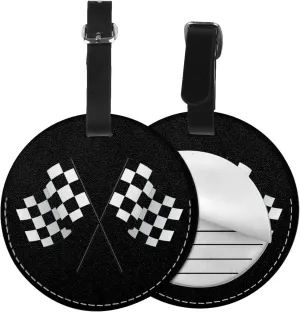 Checkered Flags Race Car Flag Round Leather Luggage Tags for Travel Bags Backpacks Handbags,3.7in